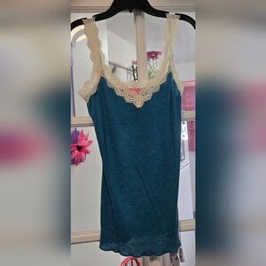 Licorice Womens Vtg 90s Lace Shirt Size Medium Silk Blue Top Intimates Lounge